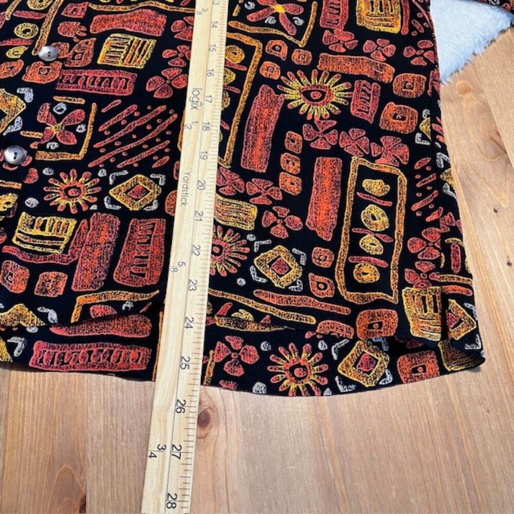 Chicos Design Orange Black 100% Rayon Fiesta Button Front Long Sleeve Top Size 3 - Picture 11 of 11